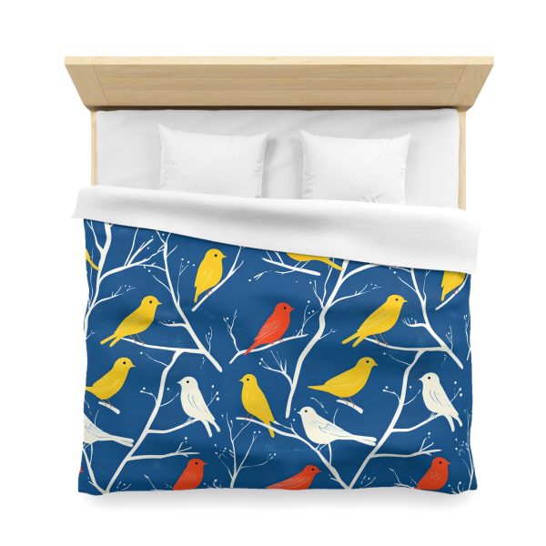 16116367269824769663_2048.jpeg Mid-Century Modern Vintage Bird Illustration on Blue Background - Yellow, Orange, Red Silhouettes