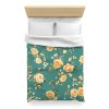 Vintage-Style Floral Microfiber Duvet Cover - Peach & Mustard Roses on Teal - Lightweight & Breathable - Invisible Zipper - Ideal for Indian-Inspired Bedroom Decor & Gifting