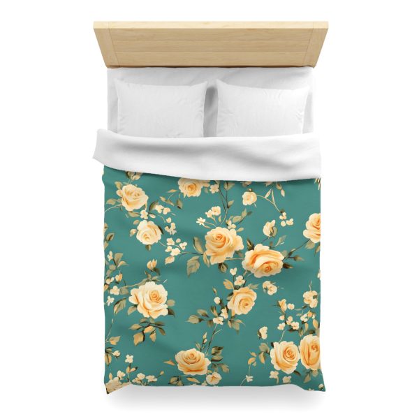 Vintage-Style Floral Microfiber Duvet Cover - Peach & Mustard Roses on Teal - Lightweight & Breathable - Invisible Zipper - Ideal for Indian-Inspired Bedroom Decor & Gifting