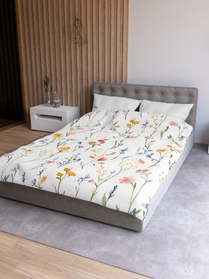 Meadow Flowers Watercolor White Floral Print - Pastel Colors Cute Pattern on Watercolor Paper Texture