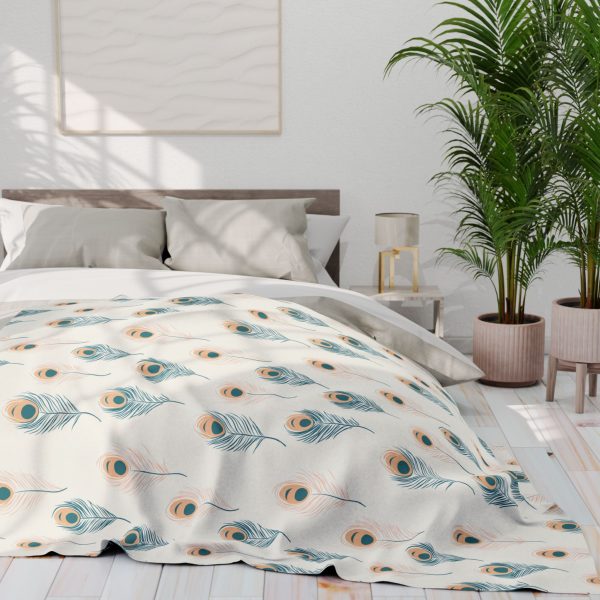 17357166848723636013_2048.jpeg Indian Art Inspired Peacock Feather Fleece Blanket - Soft Teal, Blush, Cream - Home Decor Throw for Sofa or Bed