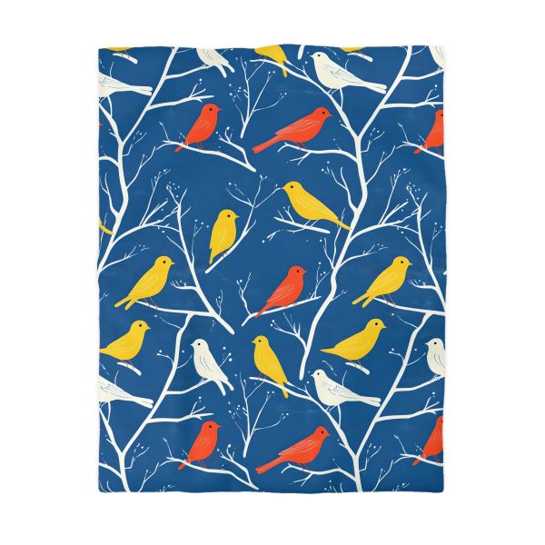17507076621389338578_2048.jpeg Mid-Century Modern Vintage Bird Illustration on Blue Background - Yellow, Orange, Red Silhouettes