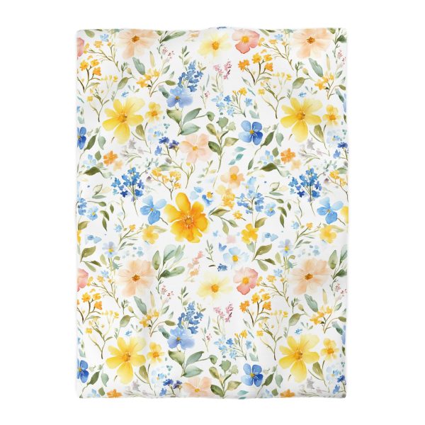 Watercolor Floral Microfiber Duvet Cover - Soft Pastel Flowers, Lightweight Breathable Fabric, Invisible Zipper Closure - Perfect for a Serene Indian-Inspired Bedroom Decor