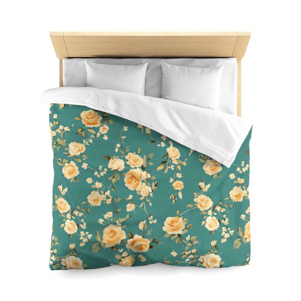Vintage-Style Floral Microfiber Duvet Cover - Peach & Mustard Roses on Teal - Lightweight & Breathable - Invisible Zipper - Ideal for Indian-Inspired Bedroom Decor & Gifting