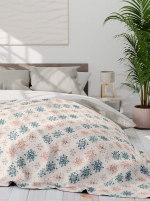 Indian Artistry Inspired Cozy Fleece Blanket with Peacock Motifs and Mandala Fragments | Minimalist Design in Pastel Palette - Decorative and Comforting Layer
