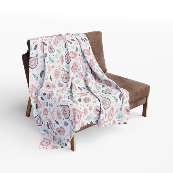 3168812562219875907_2048.jpeg Minimalist Paisley Motif Fleece Blanket in Pastel Pink, Mint, Lavender - Sophisticated and Elegant Design