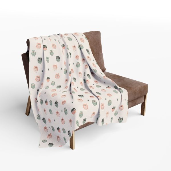 3468343173971526502_2048.jpeg Minimalist Owl Motif Fleece Blanket - Indian Folk Painting Inspired Design in Cream, Blush, and Mint Palette