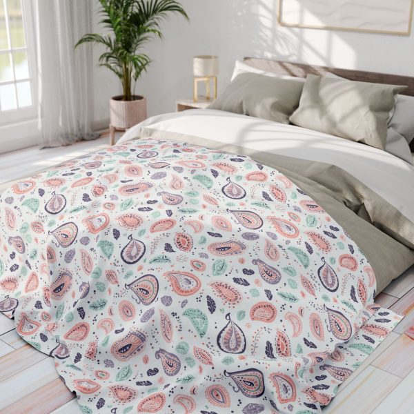 3883570811420567562_2048.jpeg Minimalist Paisley Motif Fleece Blanket in Pastel Pink, Mint, Lavender - Sophisticated and Elegant Design