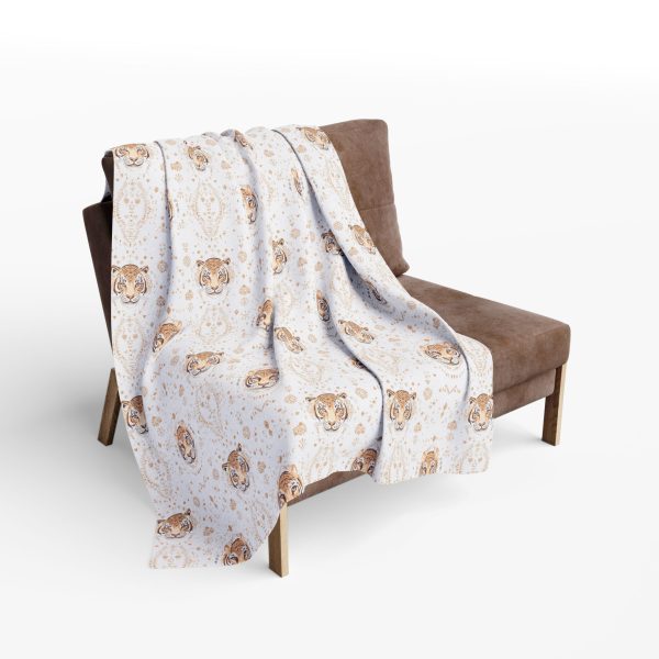 4382672559010282295_2048.jpeg Tiger Face Motif Fleece Blanket with Indian Patterns in Soft Pastel Colors