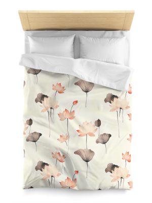 Minimalist Lotus Flower Microfiber Duvet Cover | Soft Pastel Colors | Lightweight & Breathable | Elegant Bedroom Decor