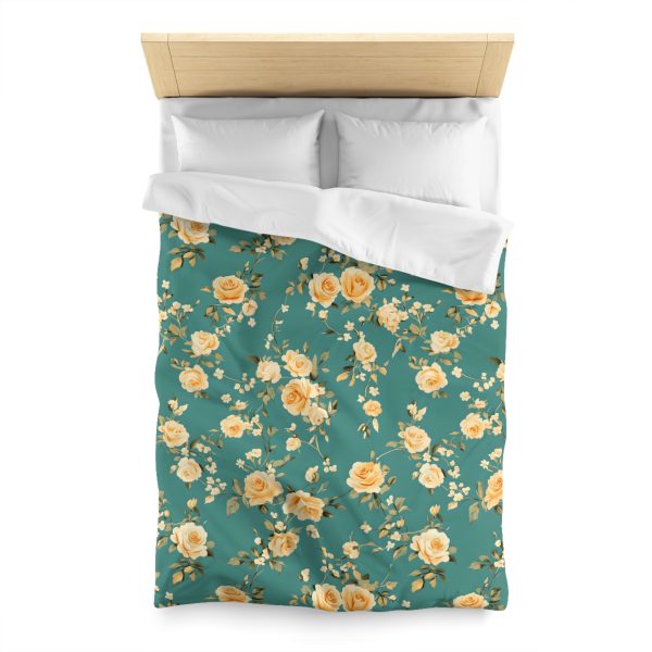Vintage-Style Floral Microfiber Duvet Cover - Peach & Mustard Roses on Teal - Lightweight & Breathable - Invisible Zipper - Ideal for Indian-Inspired Bedroom Decor & Gifting
