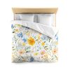 Watercolor Floral Microfiber Duvet Cover - Soft Pastel Flowers, Lightweight Breathable Fabric, Invisible Zipper Closure - Perfect for a Serene Indian-Inspired Bedroom Decor