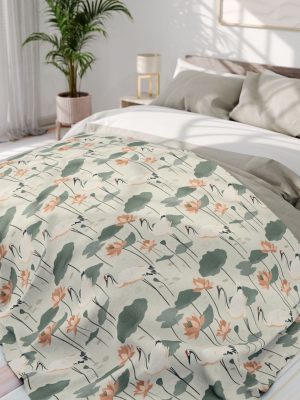 613675121842071607_2048.jpeg Cranes and Lotus Flowers Soft Fleece Blanket - Indian Folk Art Inspired Home Decor Throw