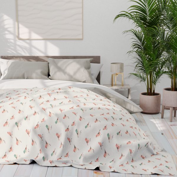 Warli Art Inspired Sparrow Fleece Blanket - Minimalist Bird Design - Cozy Home Decor Accent