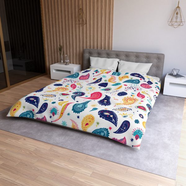 6381799109319403669_2048.jpeg Minimalist Microfiber Duvet Cover with Flat Color Paisley Motifs | Soft Pastel Colors | Lightweight & Breathable | Modern Indian-Inspired Home Decor