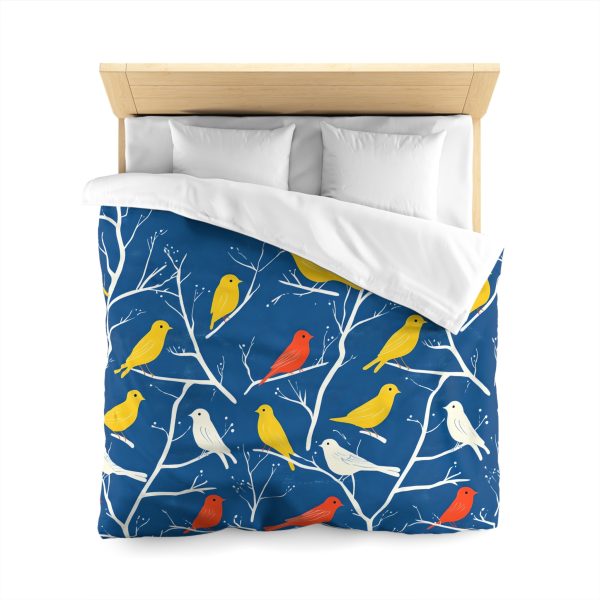 6454645277274579921_2048.jpeg Mid-Century Modern Vintage Bird Illustration on Blue Background - Yellow, Orange, Red Silhouettes