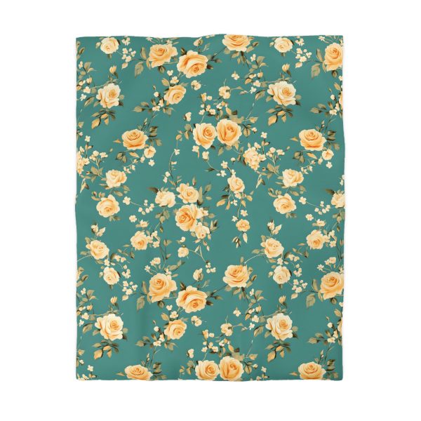 Vintage-Style Floral Microfiber Duvet Cover - Peach & Mustard Roses on Teal - Lightweight & Breathable - Invisible Zipper - Ideal for Indian-Inspired Bedroom Decor & Gifting