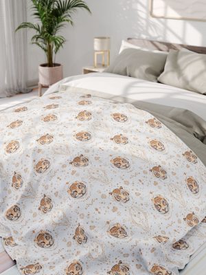 6607584584043395597_2048.jpeg Tiger Face Motif Fleece Blanket with Indian Patterns in Soft Pastel Colors