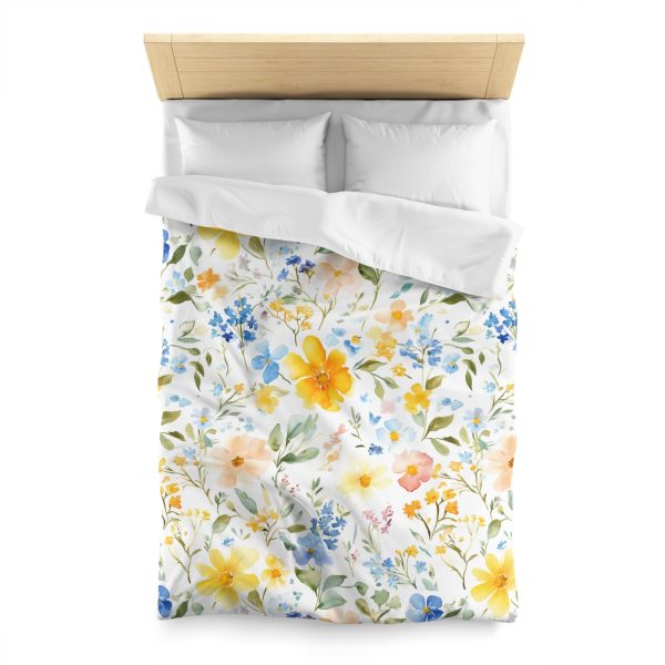 Watercolor Floral Microfiber Duvet Cover - Soft Pastel Flowers, Lightweight Breathable Fabric, Invisible Zipper Closure - Perfect for a Serene Indian-Inspired Bedroom Decor