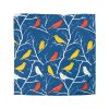 6790061760681455317_2048.jpeg Mid-Century Modern Vintage Bird Illustration on Blue Background - Yellow, Orange, Red Silhouettes