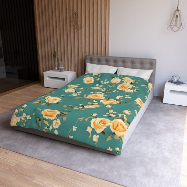 Vintage-Style Floral Microfiber Duvet Cover - Peach & Mustard Roses on Teal - Lightweight & Breathable - Invisible Zipper - Ideal for Indian-Inspired Bedroom Decor & Gifting