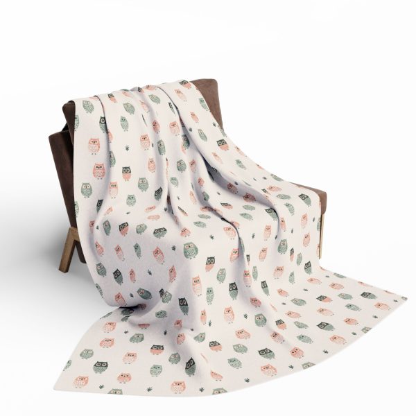 7858338808642612520_2048.jpeg Minimalist Owl Motif Fleece Blanket - Indian Folk Painting Inspired Design in Cream, Blush, and Mint Palette