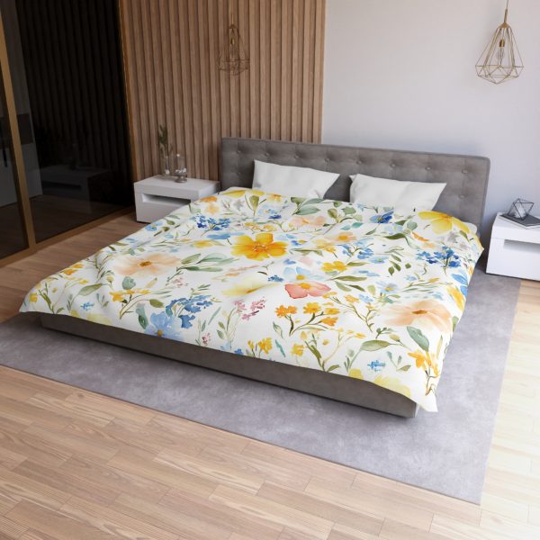 Watercolor Floral Microfiber Duvet Cover - Soft Pastel Flowers, Lightweight Breathable Fabric, Invisible Zipper Closure - Perfect for a Serene Indian-Inspired Bedroom Decor