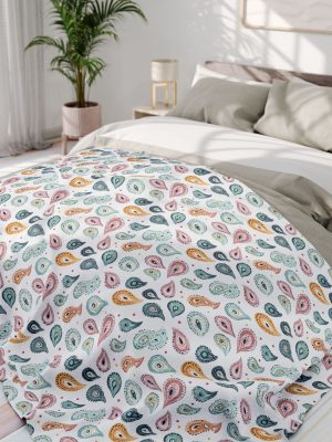 8447036294923736939_2048.jpeg Paisley Watercolor Fleece Blanket - Elegant Hand-Drawn Design on Soft White Background