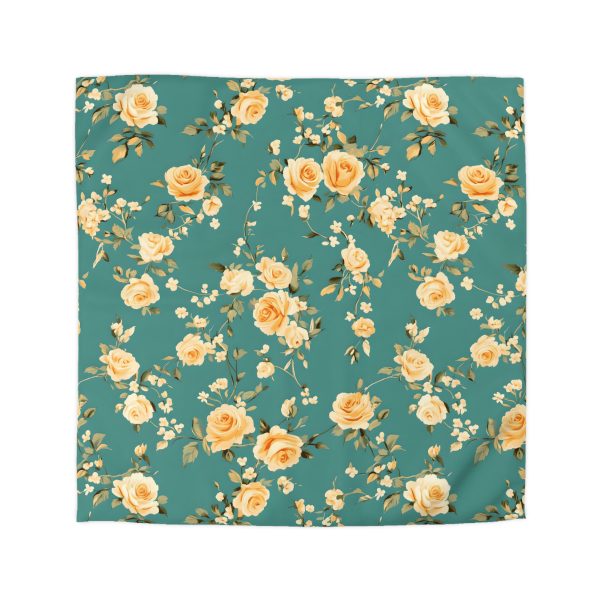 Vintage-Style Floral Microfiber Duvet Cover - Peach & Mustard Roses on Teal - Lightweight & Breathable - Invisible Zipper - Ideal for Indian-Inspired Bedroom Decor & Gifting
