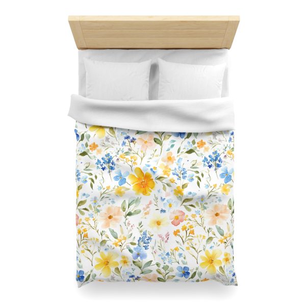 Watercolor Floral Microfiber Duvet Cover - Soft Pastel Flowers, Lightweight Breathable Fabric, Invisible Zipper Closure - Perfect for a Serene Indian-Inspired Bedroom Decor