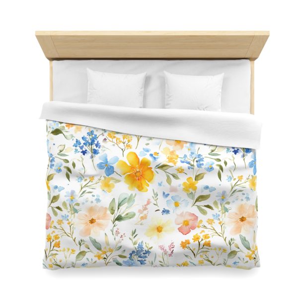 Watercolor Floral Microfiber Duvet Cover - Soft Pastel Flowers, Lightweight Breathable Fabric, Invisible Zipper Closure - Perfect for a Serene Indian-Inspired Bedroom Decor