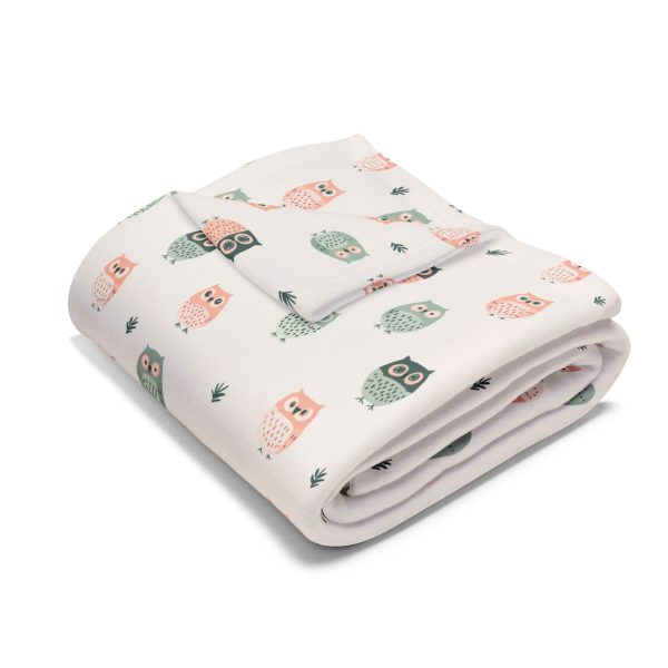 969943853231442435_2048.jpeg Minimalist Owl Motif Fleece Blanket - Indian Folk Painting Inspired Design in Cream, Blush, and Mint Palette
