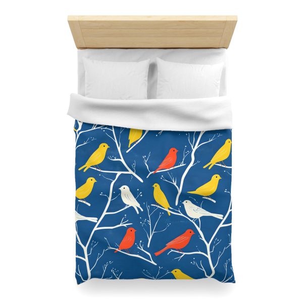 98033906680707103_2048.jpeg Mid-Century Modern Vintage Bird Illustration on Blue Background - Yellow, Orange, Red Silhouettes