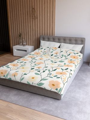 Minimalist Floral All-Over Print in Soft Pastels for a Serene Look | Delicate Peach, Cream, Mint Blooms on White | Professional Textile Design