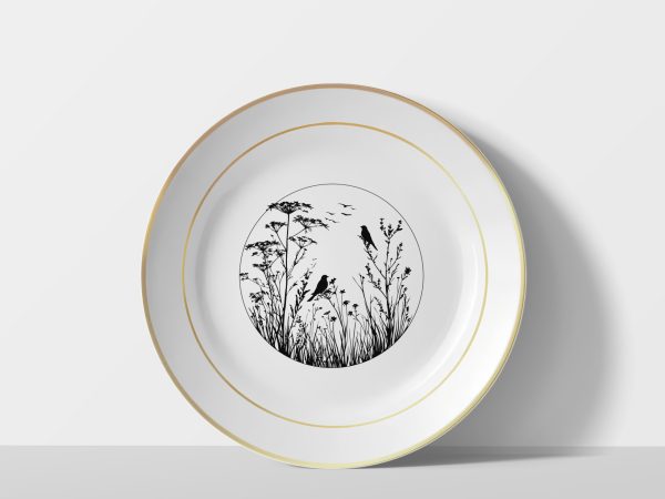 Feather Sketch – Hand-Drawn Bird Plate_golden Feather Sketch – Hand-Drawn Bird Plate