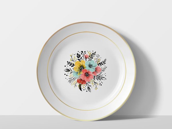Garden Mist – Watercolour Bouquet Plate_golden Garden Mist – Watercolour Bouquet Plate