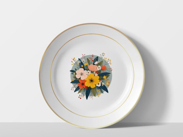 Pastel Meadow – Modern Botanical Plate_golden Pastel Meadow – Modern Botanical Plate