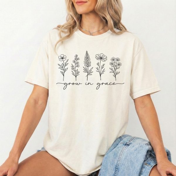 Grow in Grace: Minimalist Wildflowers T-Shirt - Motivational Gift for Daughters