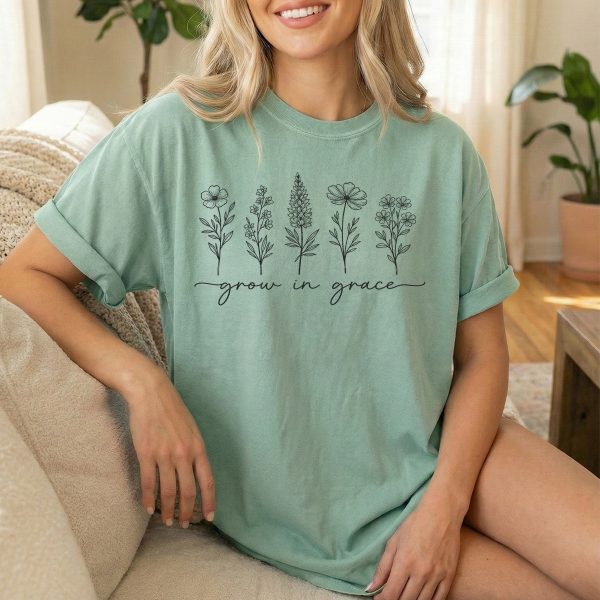 Grow in Grace: Minimalist Wildflowers T-Shirt - Motivational Gift for Daughters