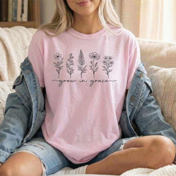 Grow in Grace: Minimalist Wildflowers T-Shirt - Motivational Gift for Daughters