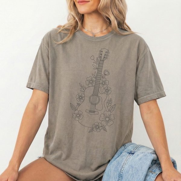 Floral Guitar Design T-Shirt - Ideal Gift for Music Lovers