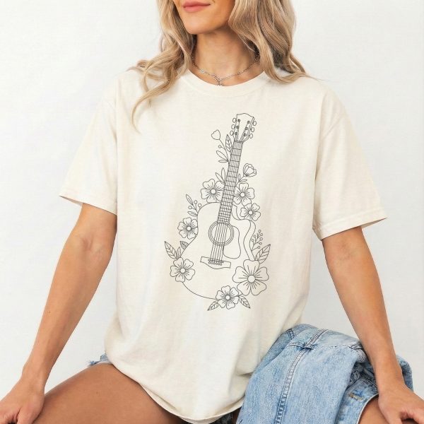 Floral Guitar Design T-Shirt - Ideal Gift for Music Lovers
